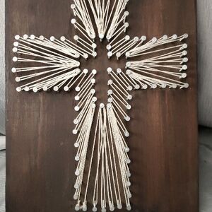 Handcrafted String Art Cross on Wood